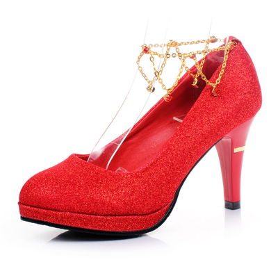 2015春夏新款婚鞋 礼服红色高跟单鞋  清仓款，无链子，请注意