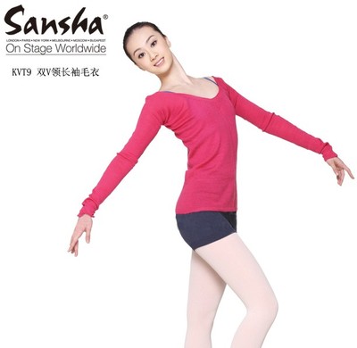 正品Sansha-Warm ups法国三沙芭蕾舞蹈服装 双V长袖练功毛衣KVT9