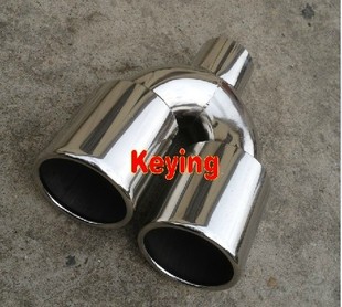 keying通用改装高亮不锈钢89毫米大口径卷边一出二双管排气管尾喉