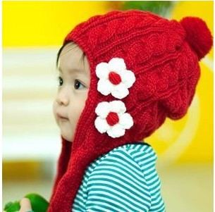 2011秋冬韩国 婴儿童帽子 宝宝帽子 针织毛线围巾帽 可爱小花帽