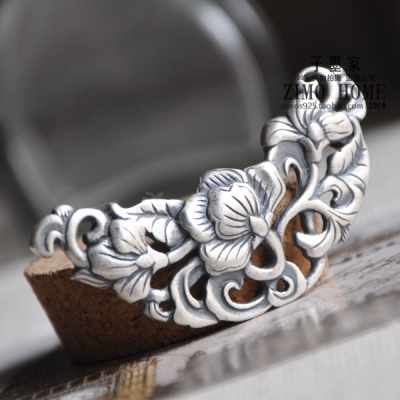 来自清迈 子墨990纯银泰国手工雕刻曼谷风银饰复古莲花吊坠项链