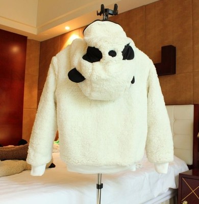 包邮 2013年新款羊羔绒棉衣 可爱熊猫帽夹棉外套 加厚款 卖萌必备