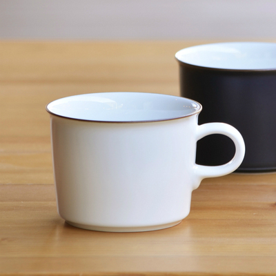 日本制进口白山陶器 波佐見焼 陶瓷茶杯咖啡杯马克杯 黑白两色