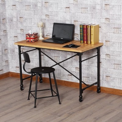 美式乡村复古铁艺实木笔记本电脑桌创意办公书桌靠背椅学生桌新款