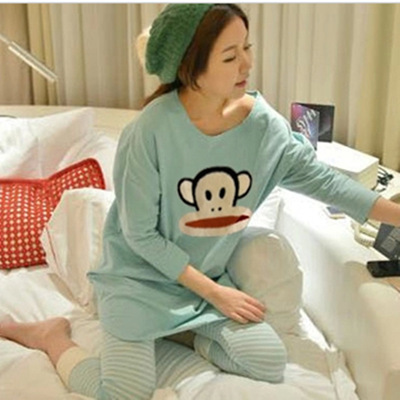 韩版春秋季大嘴卡通猴睡衣女士纯棉长袖可爱秋冬季PINK家居服套装