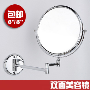全铜浴室化妆镜 挂墙式双面镜子 壁挂伸缩折叠 美容镜 8寸6寸