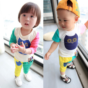 2014夏款男女婴幼短袖套装 小儿童1-2-3岁宝宝T恤短袖两件套