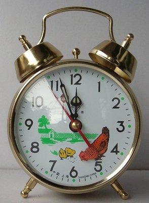 老式发条闹钟——全铜机芯小鸡吃米钻石牌机械闹钟