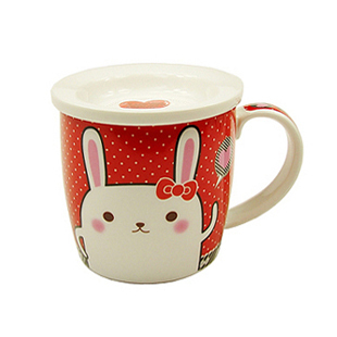 儿童节礼物女孩创意可爱兔子带盖带刻度陶瓷马克杯子咖啡杯儿童杯