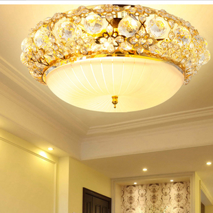 欧式水晶灯圆形卧室房间灯金色餐厅吸顶灯具LED客厅书房阳台灯饰