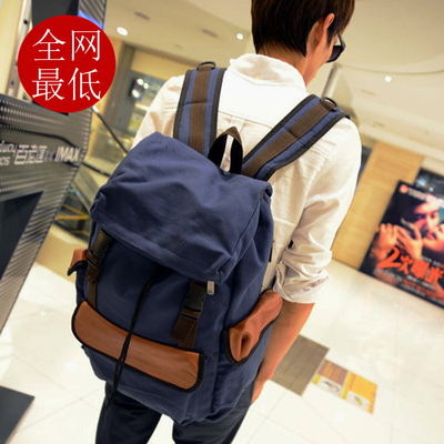 日韩版双肩包男士背包 英伦包包帆布包男包 潮男中学生书包电脑包