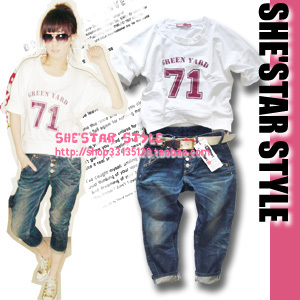 【SHE'STAR】14春夏韩国ASK活力百搭创意下摆短袖松身薄卫衣白色