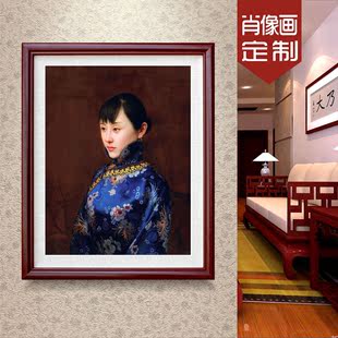 高档新中式手绘装饰油画 中国唐韵现代风格 肖像画定制包象包邮