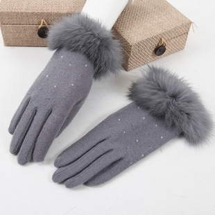 布塔正品2015冬季新款女士触屏羊毛手套韩版薄款兔毛口冬天保暖