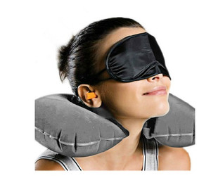 旅游三宝旅行遮光睡眠眼罩防躁音耳塞u型飞机充气枕头护颈枕靠枕