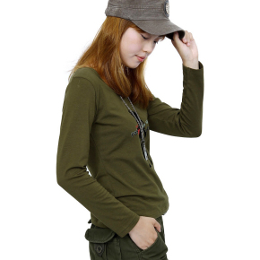 2013秋季新款 军装风情侣装长袖T恤 军绿色棉韩版修身女t恤长袖