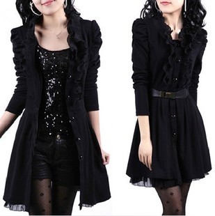 2015春秋季韩版大码连衣裙新款黑色蕾丝女裙秋装裙长袖外套