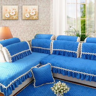 欧式新款现代简约时尚法莱绒防滑蓝色沙发垫真皮实木沙发巾沙发套