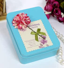 2015新款个性创意 蓝色方形马口铁喜糖盒子 结婚回礼包装批发