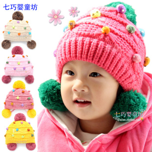 加绒宝宝帽子针织公主女童韩版儿童帽护耳帽婴儿帽子秋冬1-2-3岁