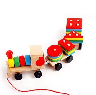 三节小火车 JF16  木制形状三节车 儿童智力益智玩具 早教玩具