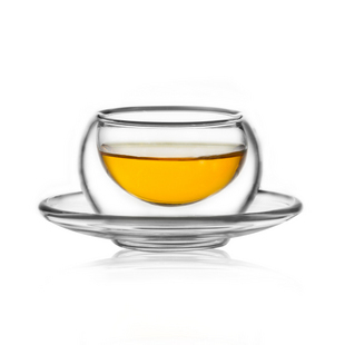 耐热玻璃茶具 双层品茗杯配碟子 玻璃杯 隔热杯茶杯 功夫茶具