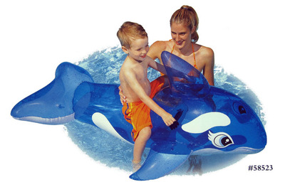 正品INTEX58523小鲸鱼充气座骑 带手把 儿童戏水玩具水上充气坐骑