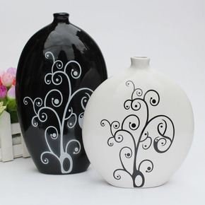 欧式陶瓷花瓶 工艺品摆件 花插 现代时尚简约 黑白花瓶 客厅摆件