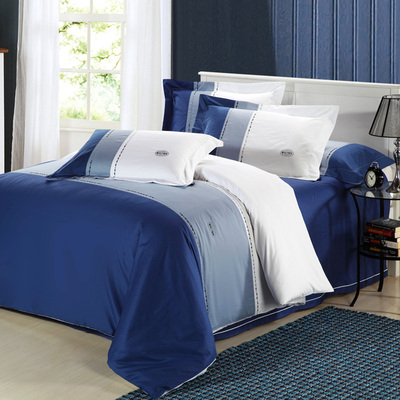 地中海欧式床上用品 纯棉全棉素色绣花床品四件套1.8米床家纺