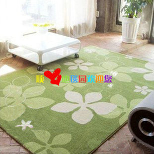 特价宜家绿色地毯客厅茶几地毯卧室床前地毯清新花朵地毯定做包邮