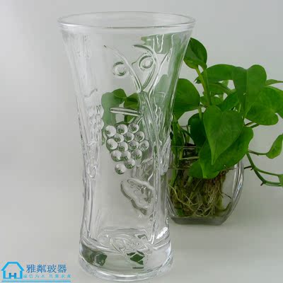 加厚个性水晶透明玻璃浮雕插花瓶-25公分平口浮雕系列