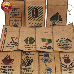 咖啡馆麻袋装饰大小多款图案咖啡麻袋咖啡豆包装麻布袋十二个包邮