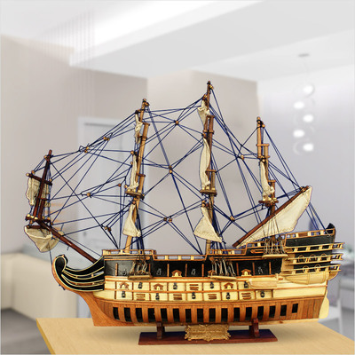 泰国海外特色手工艺纪念品 一帆风顺欧式帆船摆件 木质帆船模型