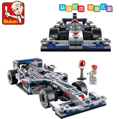 小鲁班拼装玩具方程式F1蓝光银箭男孩积木儿童玩具赛车跑车模型