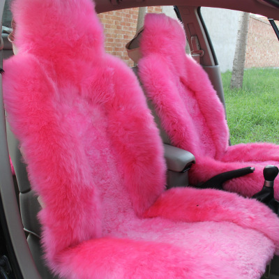 女士粉红汽车座垫 冬季纯羊毛坐垫 整张羊皮长毛坐垫 狐狸毛车垫