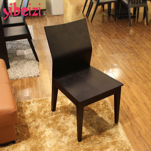 实木创意餐椅 全实木水曲柳椅子 餐厅简约黑色现代 弯曲靠背宜家