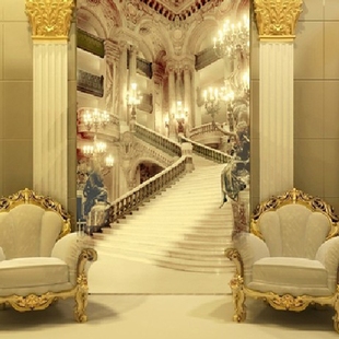 欧式立体浮雕宫殿楼梯3D壁画个性电视背景墙纸客厅沙发自粘墙壁纸