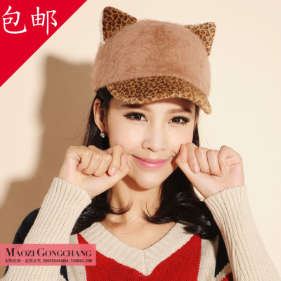 韩国猫耳朵兔毛棒球帽子韩版潮女士秋冬季冬天时尚可爱保暖鸭舌帽