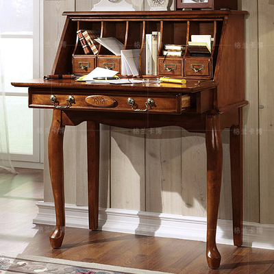 美式乡村家具 翻板书桌 书架书柜 1042书台 写字桌一体桌定制家具