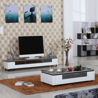 包邮时尚烤漆具电视柜组合电视柜简约组合玻璃钢化黑白色客厅现代