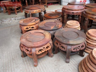 越南红木家具 红酸枝兽脚圆矮凳/圆墩凳 半成品