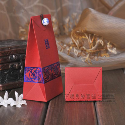 青花瓷珠烫蓝金喜糖盒子创意喜糖袋 大号可装烟 深圳婚礼糖盒热卖