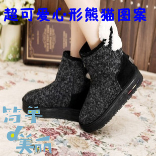 2014秋冬季新款韩版内增高个性可爱熊猫头雪地靴防滑平底保暖女鞋