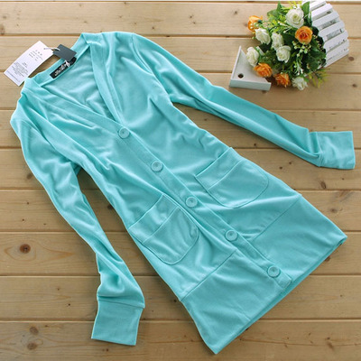2014春季新款韩版SZ大码女装长袖纯色薄款中长款针织衫开衫外套