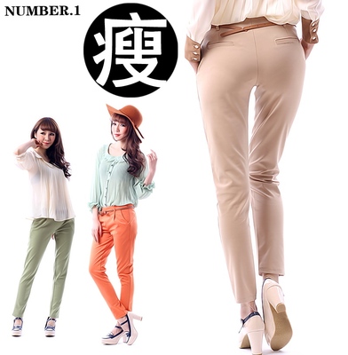 清仓新品女 版型4色休闲时装配腰带9分裤K0417