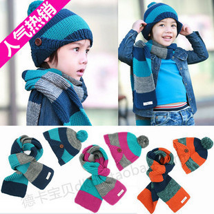 韩版秋冬季儿童小男孩宝宝护耳帽子男童帽子围巾两件套纽扣套头帽
