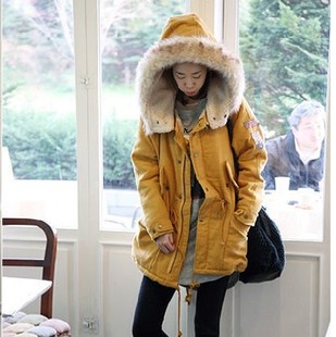 2013冬季韩国代购 N9韩版学生毛领带帽羊羔毛绒休闲保暖棉衣棉服