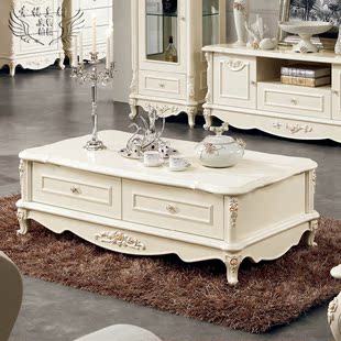欧式茶几实木方形茶桌田园白色1.4米客厅沙发雕花茶几法式家具
