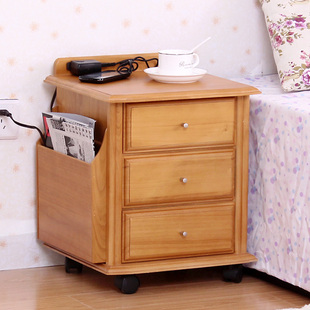 实木家具 简约现代 多功能 床头柜 三斗柜 移动 茶几 带插座 特价