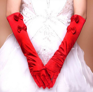 春新娘韩式婚纱手套 结婚礼服手套红色长手套 带指缎面手套ST08春